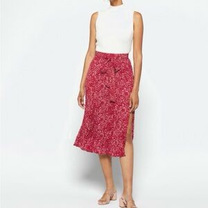 Skies Are Blue Red Floral Midi Skirt